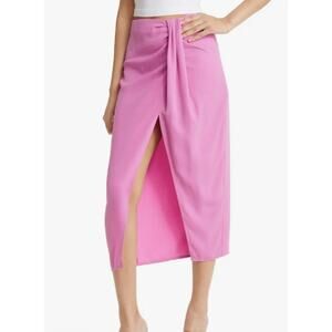 Open Edit Pink Faux Wrap Midi Skirt Size 1X